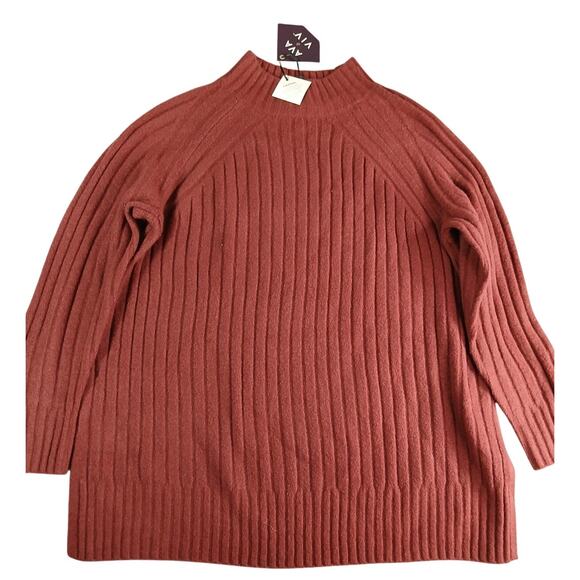 Ava & Viv Sweater Womens 2X Rust Burgundy Ribbed Stretch Plus Size Target NWT - Picture 1 of 8